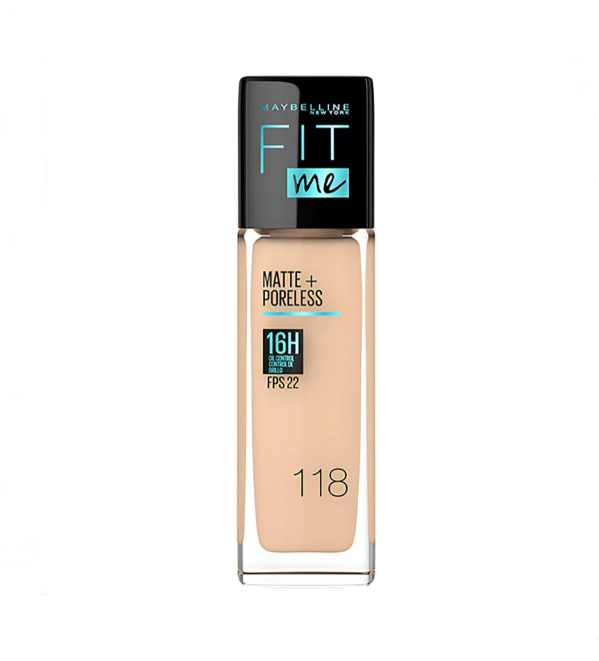 Base de maquillaje líquida Maybelline Fit Me Matte + Poreless Base De Maquillaje Maybelline Fit Me Matte + Poreless De 30ml tono 118 light beige - 30mL 30g.