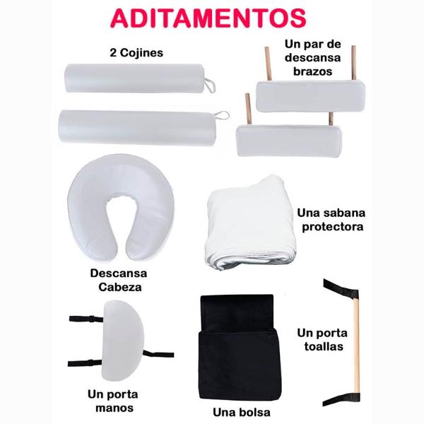 Cama De Masaje Premium Camilla Spa Portatil Reclinable Incluye Estuche Sabana Accesorios Blanca Nanofort