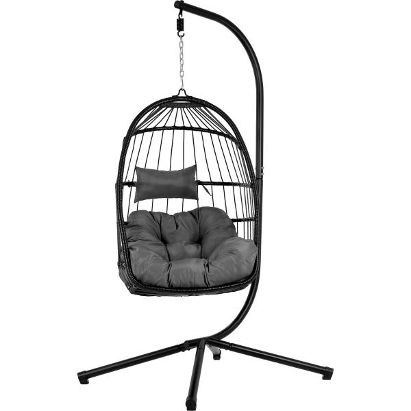 Silla Columpio Colgante Hamaca Jardin Exteriores Cojines Negro