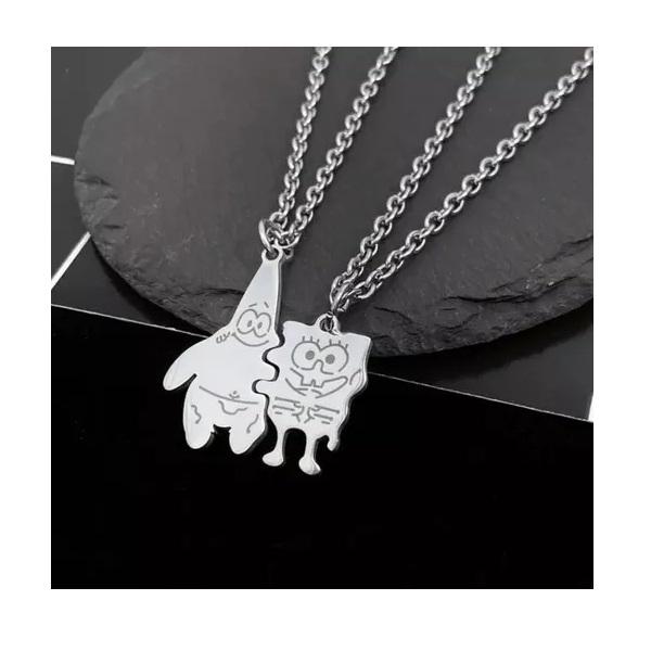 Collar En Combo O Pareja Amigos Bob Esponja Y Patricio Metal