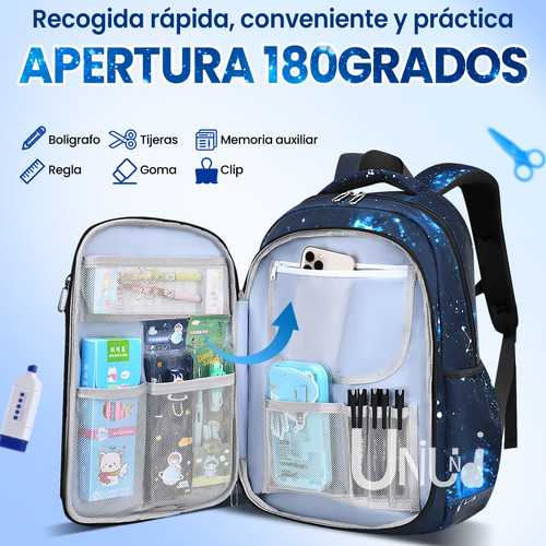 Mochila Escolar Viaje Uniuni Escolar SC-S715 color azul diseño estampado 35L