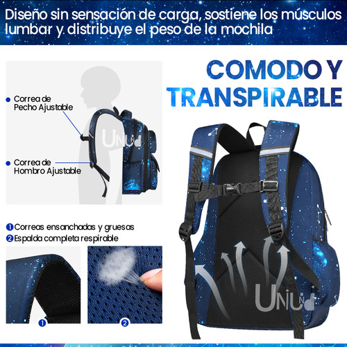 Mochila Escolar Viaje Uniuni Escolar SC-S715 color azul diseño estampado 35L