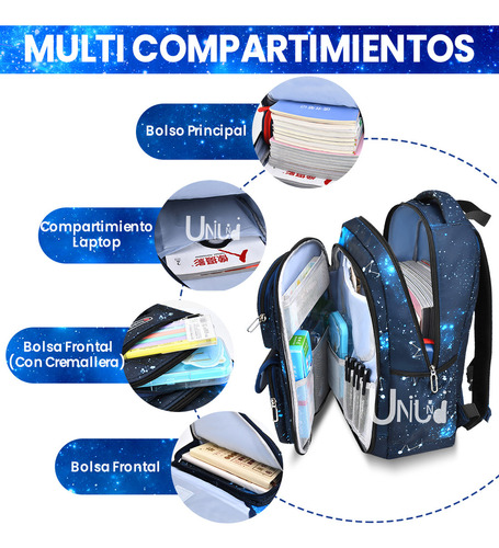 Mochila Escolar Viaje Uniuni Escolar SC-S715 color azul diseño estampado 35L