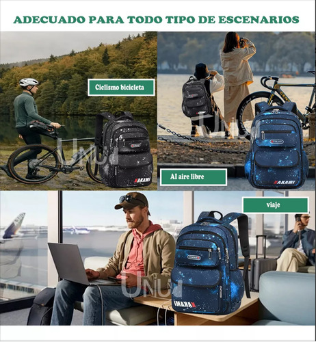Mochila Escolar Viaje Uniuni Escolar SC-S715 color azul diseño estampado 35L