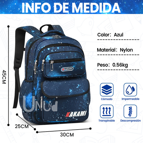 Mochila Escolar Viaje Uniuni Escolar SC-S715 color azul diseño estampado 35L