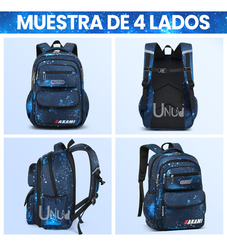 Mochila Escolar Viaje Uniuni Escolar SC-S715 color azul diseño estampado 35L