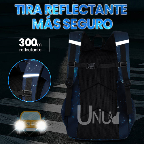 Mochila Escolar Viaje Uniuni Escolar SC-S715 color azul diseño estampado 35L