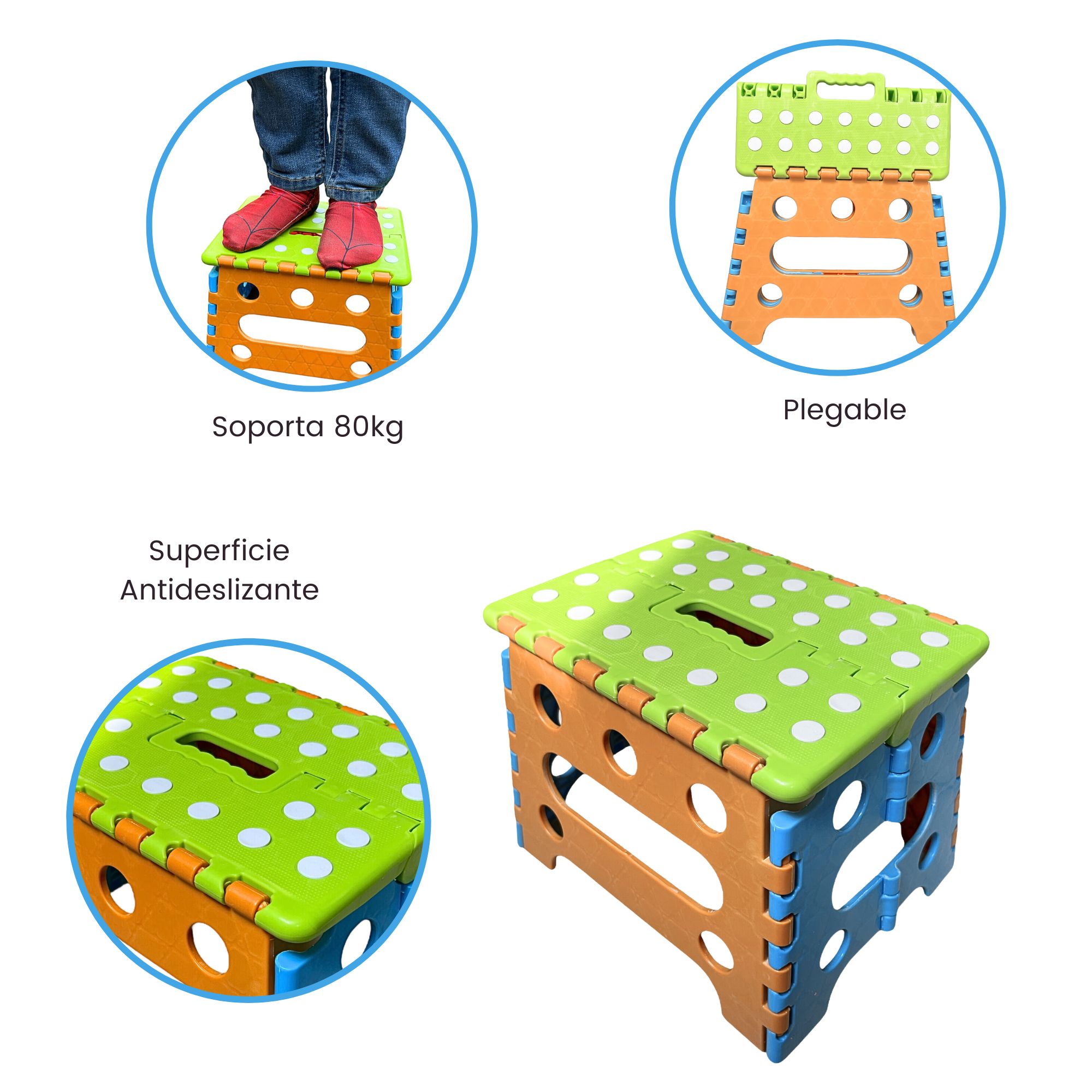 Banco Taburete Infantil Plegable Portátil Para Niños 18cm de alto – Verde.