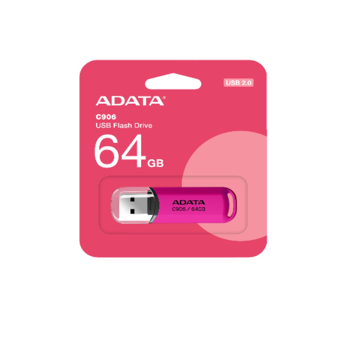 Memoria USB Adata C906, 64GB, USB 2.0, Rosa.