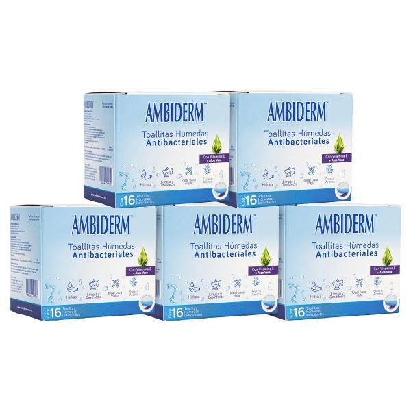Ambiderm Toallitas Húmedas Pack De 5 Cajas Con 16 Toallitas