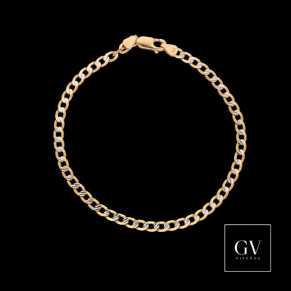 Pulso Estilo Barbado Diamantado Oro Italiano 14 Kilates 4MM