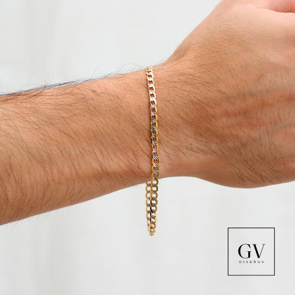 Pulso Estilo Barbado Diamantado Oro Italiano 14 Kilates 4MM