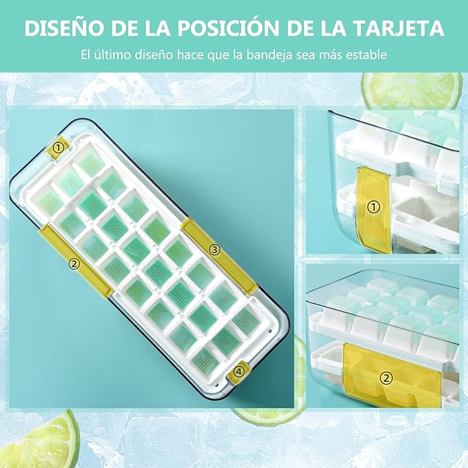 Hielos Molde, EASYTAO Molde para Hielos 24×2 con Una Caja de Almacenamiento de Hielo Y Una Pala, Bandejas para Cubitos de Hielo con Tapa, La Última Actualizacion Fácil Extracción de Hielo, (Verde).
