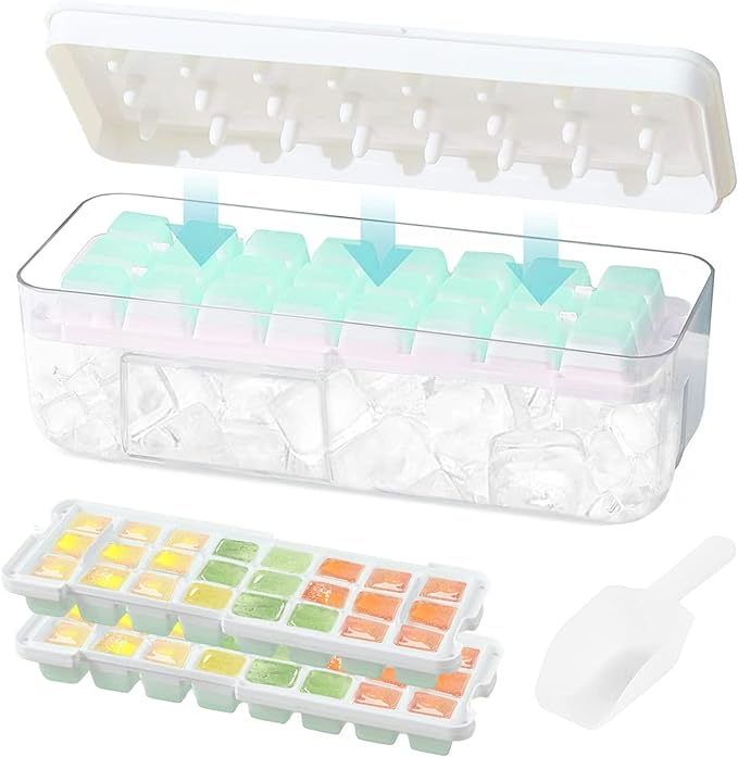 Hielos Molde, EASYTAO Molde para Hielos 24×2 con Una Caja de Almacenamiento de Hielo Y Una Pala, Bandejas para Cubitos de Hielo con Tapa, La Última Actualizacion Fácil Extracción de Hielo, (Verde).