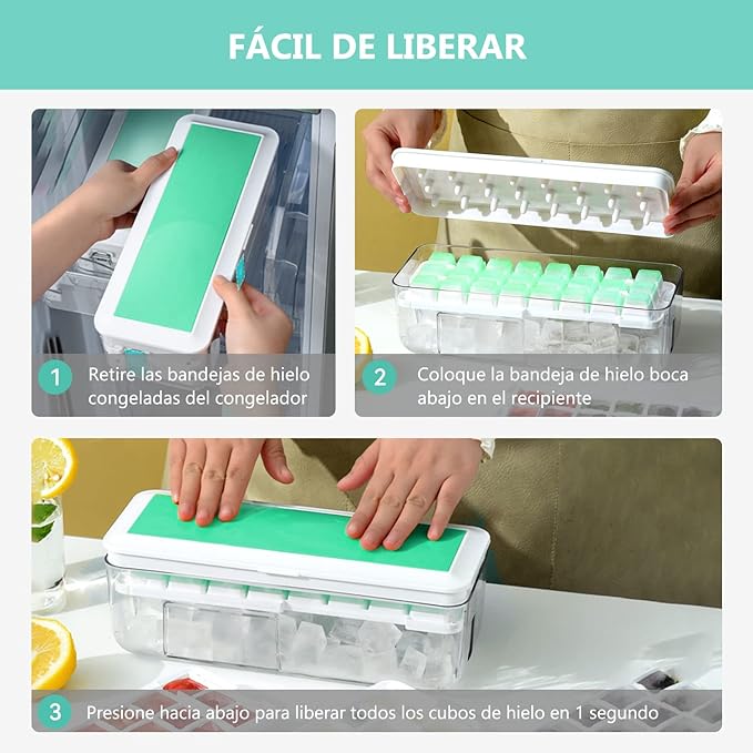 Hielos Molde, EASYTAO Molde para Hielos 24×2 con Una Caja de Almacenamiento de Hielo Y Una Pala, Bandejas para Cubitos de Hielo con Tapa, La Última Actualizacion Fácil Extracción de Hielo, (Verde).