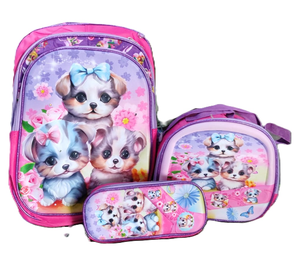 Combo de mochila escolar con luz led con lonchera y lapicera para niña.
