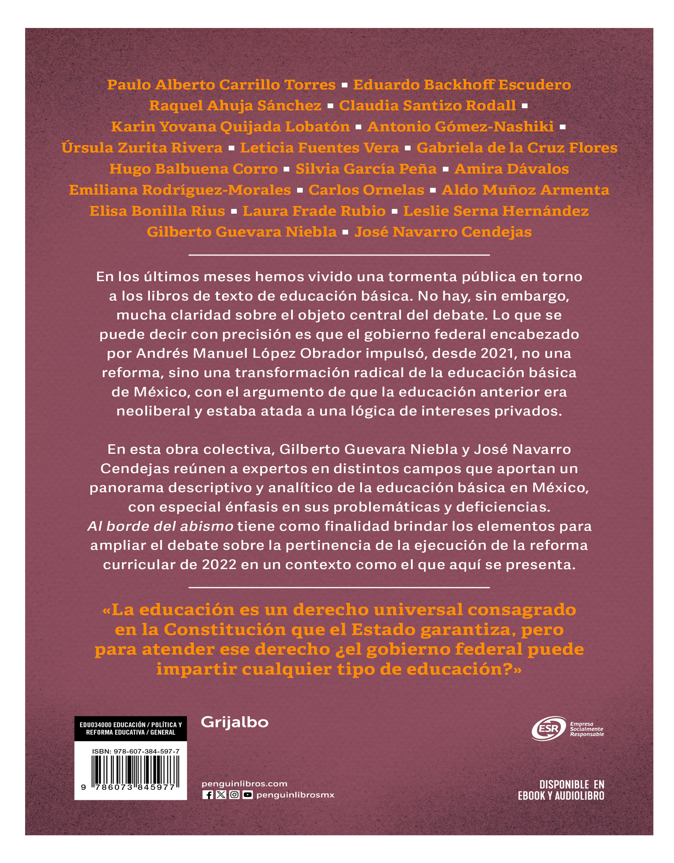 Libro Al Borde del Abismo Autor Gilbeto Gevara Niebla/Cendeja Navarro.