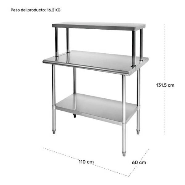 Mesa Trabajo Repisa Acero Inoxidable Ajustable 110x60x131.5