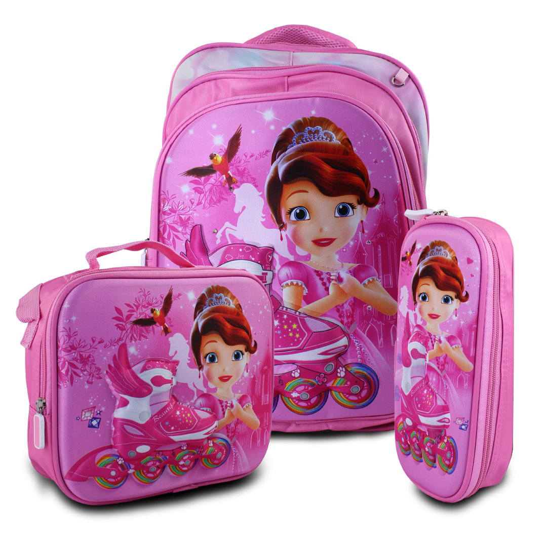 Kit Escolar 3 En 1  Mochila Princesita sofia Con Luces Led Lonchera Y Lapicera .