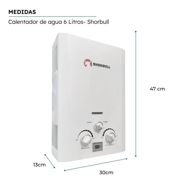 Calentador Paso SHORBULL Instantáneo Agua Ahorrador Gas 6L.