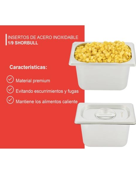 Inserto Acero Inoxidable 1/9 con tapa 6.5 cm Shorbull.