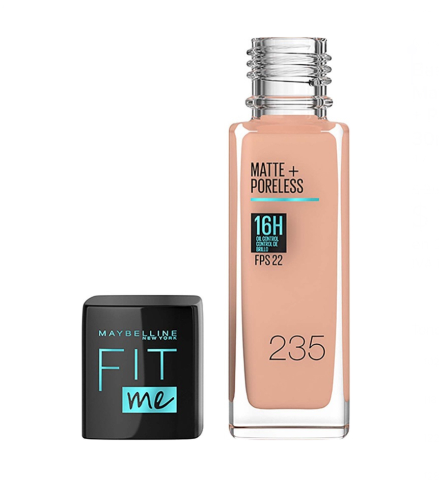 Base de maquillaje líquida Maybelline New York Fit Me Matte + Poreless tono 235 pure beige - 30mL.