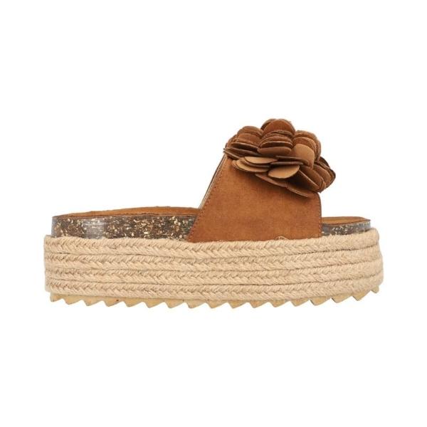 Sandalia Plataforma Yute Para Mujer Camel Con Flor