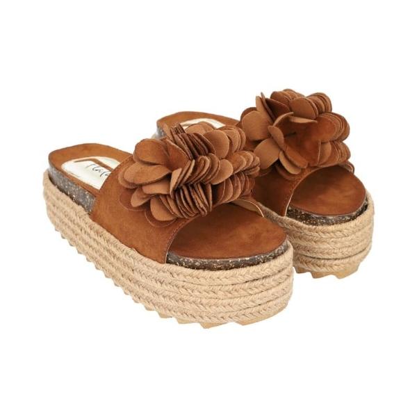 Sandalia Plataforma Yute Para Mujer Camel Con Flor