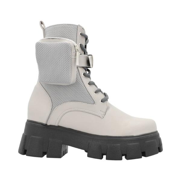 Bota Combat Suela Gruesa Track Con Bolsita De Cierre Para Mujer Color Gris Cemento