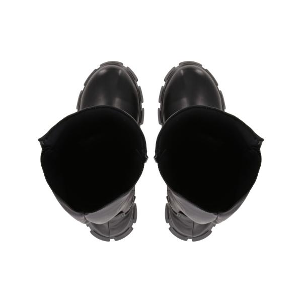 Bota Maxi Larga Suela Track Lycra Piel Sintético Para Mujer Color Negro