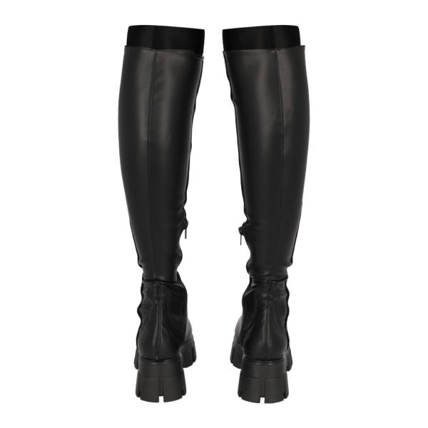Bota Maxi Larga Suela Track Lycra Piel Sintético Para Mujer Color Negro