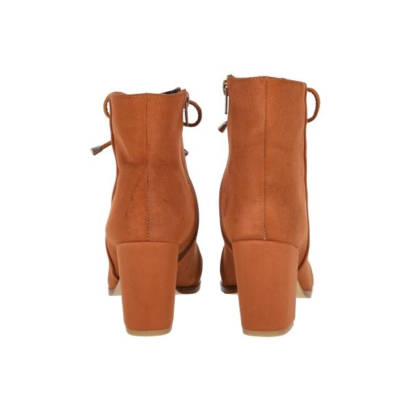 Botín Puntal De Tacón Charol Drillo Micro Suede Camel Para Mujer