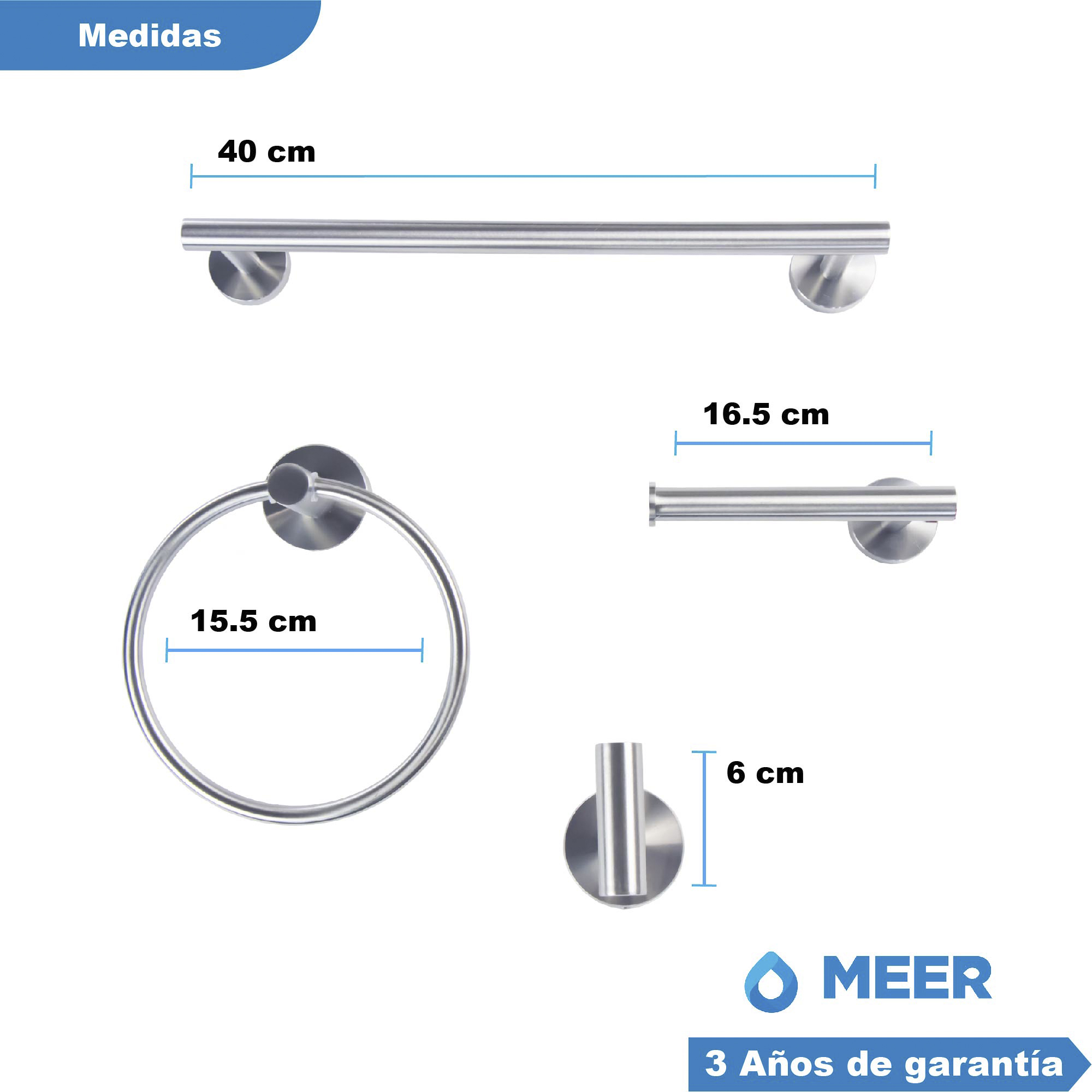 Meer - Set De 4 Accesorios Baño De Acero Inoxidable Satinado