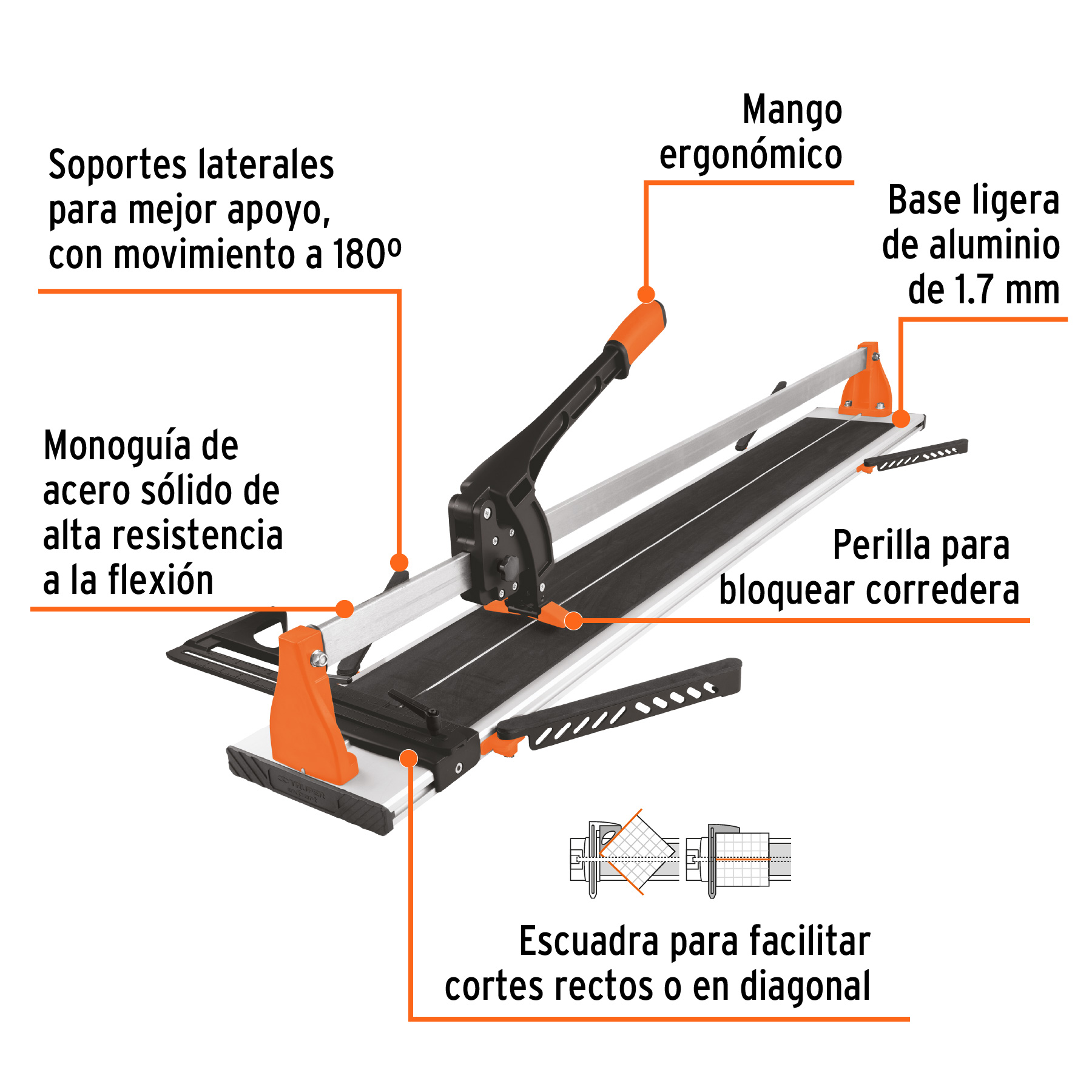 Cortador azulejo Truper 47 pul 120 cm gran formato maletín 11775