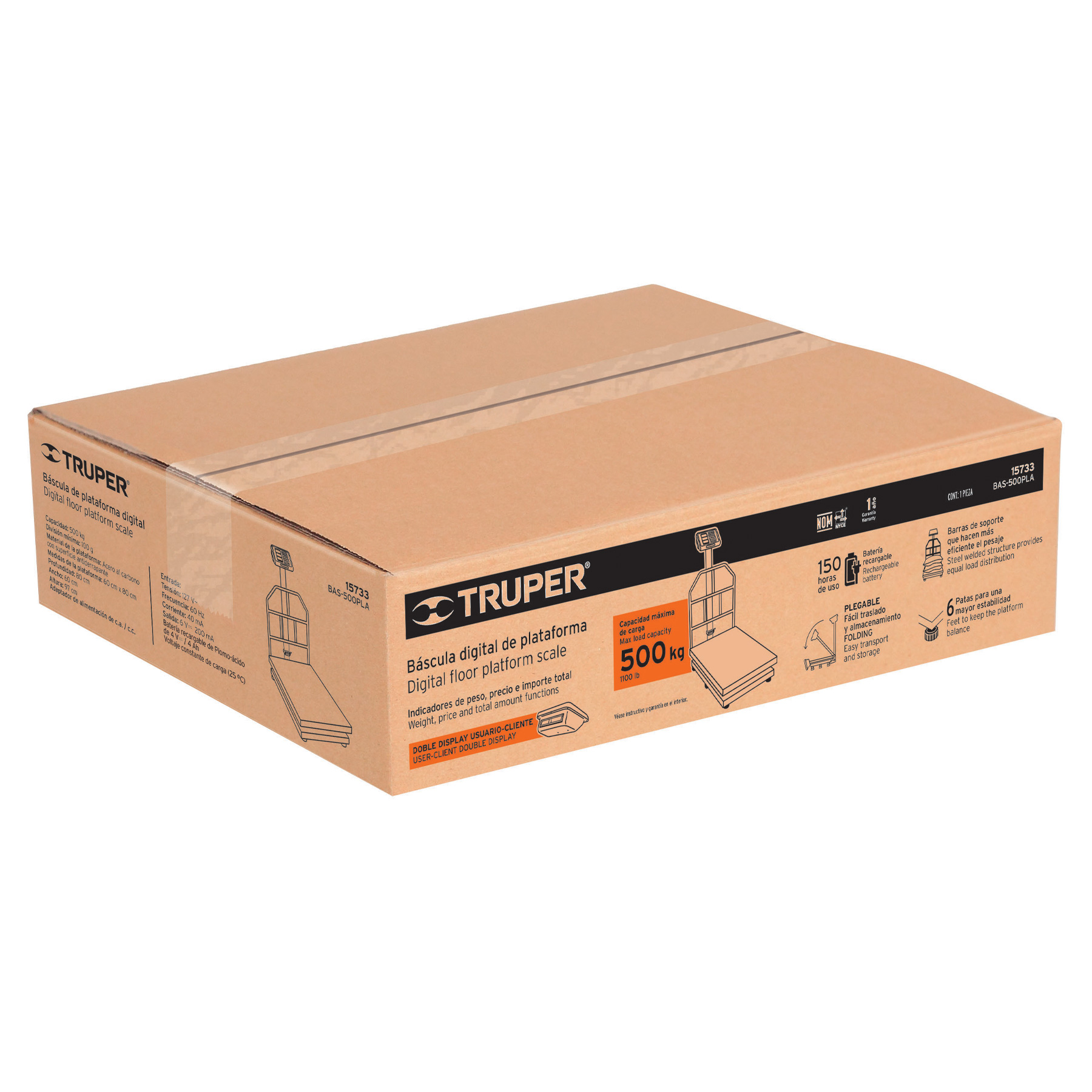 Báscula electrónica de plataforma Truper plegable 500 kg BAS500PLA naranja