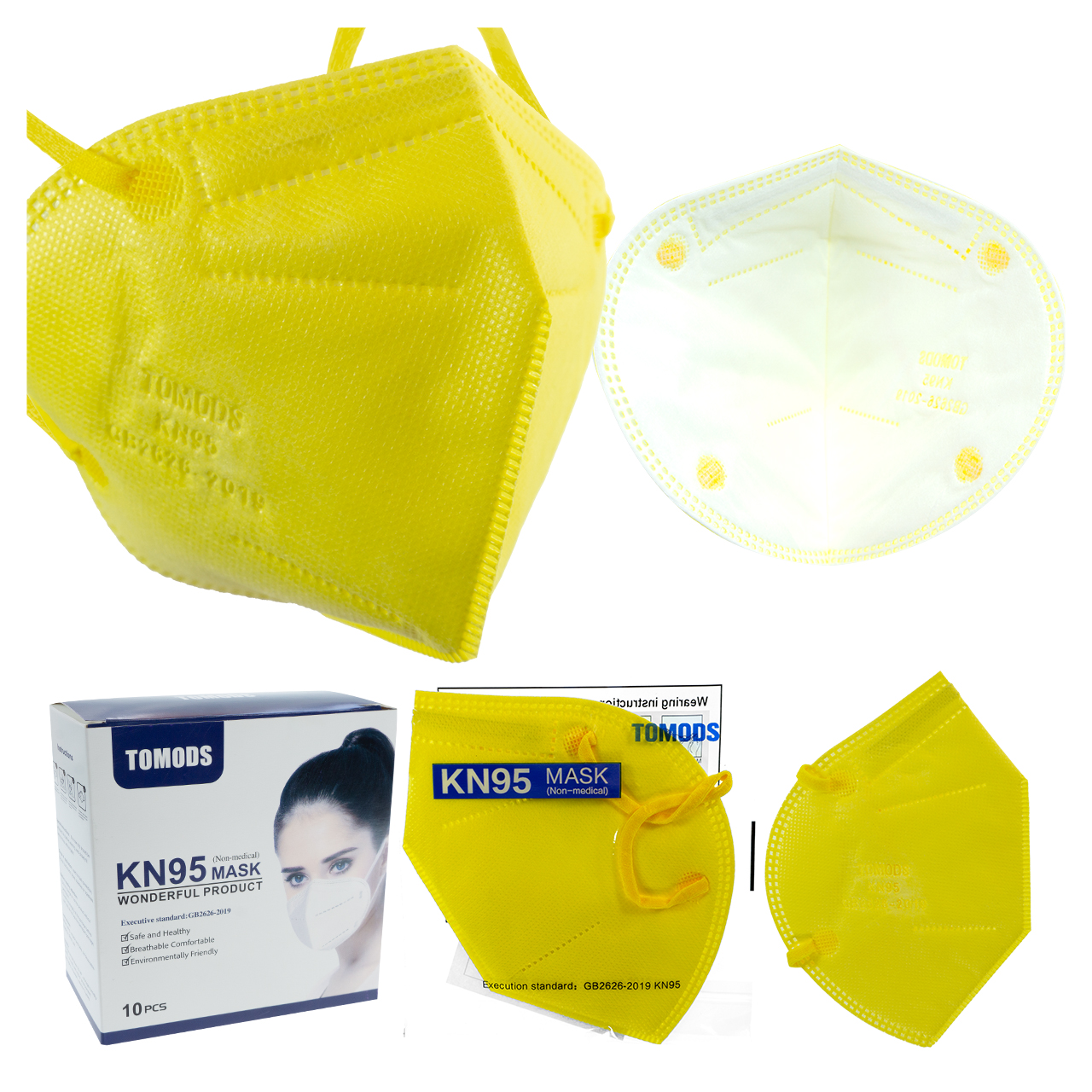 Kn95 Mascarillas Cubrebocas Lavables 13 Pzs Colores Tomods Amarillo.