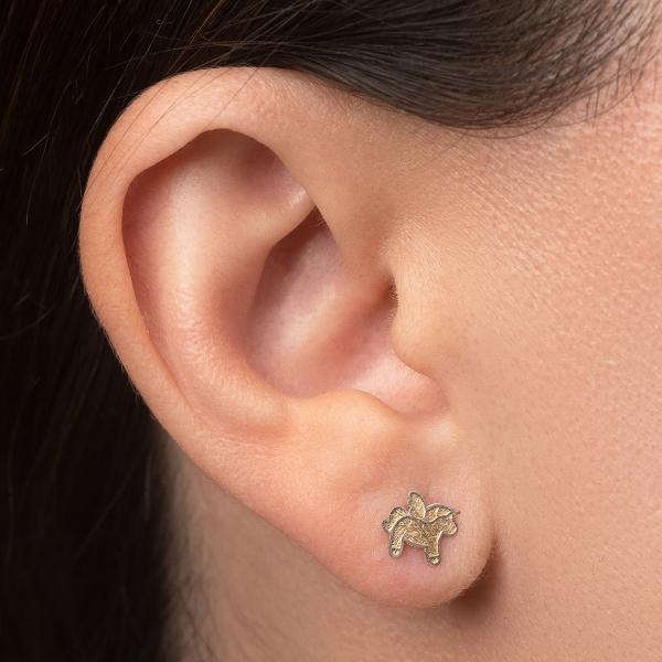 Aretes de oro 14K broquel Unicornios marca GIALLO jewelry joyería mexicana