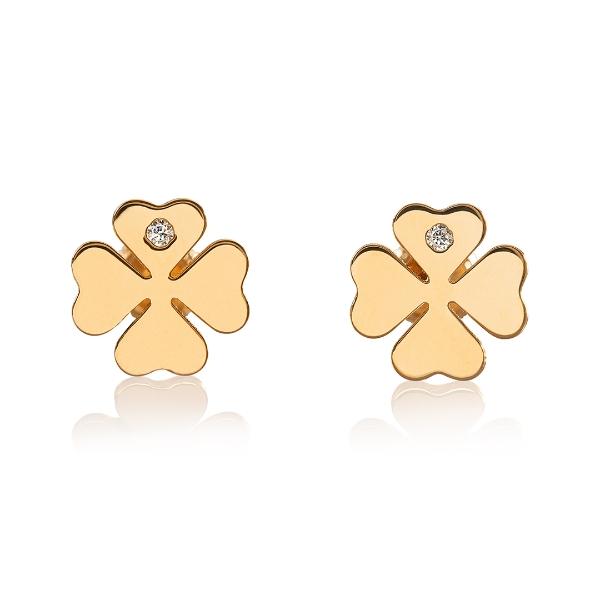 Aretes de oro 14k Mujer Broquel Trébol diamante con oro amarillo y zirconia | GIALLO