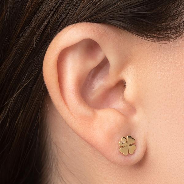 Aretes de oro 14k Mujer Broquel Trébol diamante con oro amarillo y zirconia | GIALLO