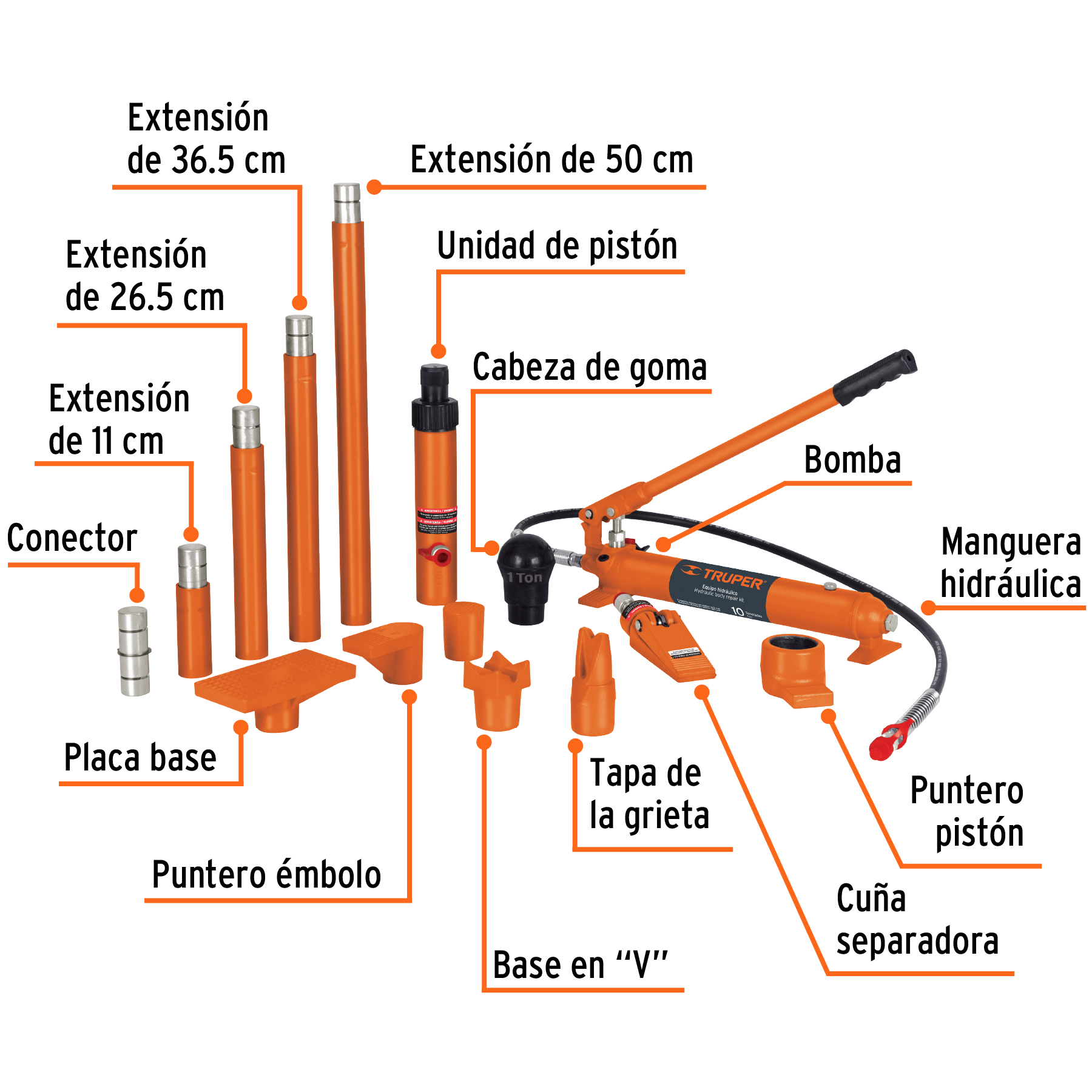 Porto power hidráulico Truper de 10 ton PORPO10 naranja