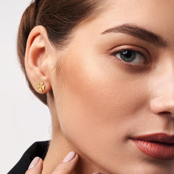 Aretes de oro 14k Mujer Broquel Trébol diamante con oro amarillo y zirconia | GIALLO