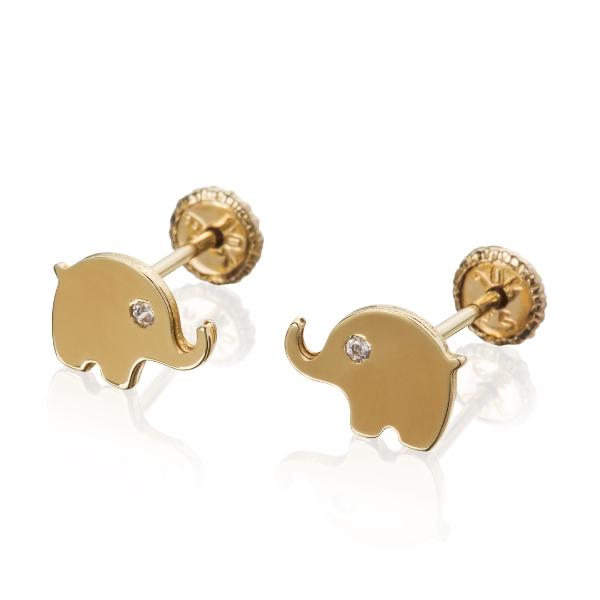 Aretes de Oro 14K Mujer broquel Elefante con oro amarillo y corconias | GIALLO