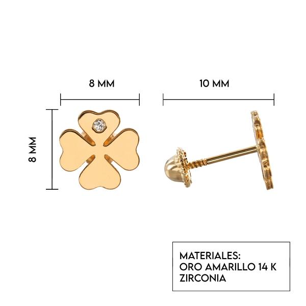 Aretes de oro 14k Mujer Broquel Trébol diamante con oro amarillo y zirconia | GIALLO