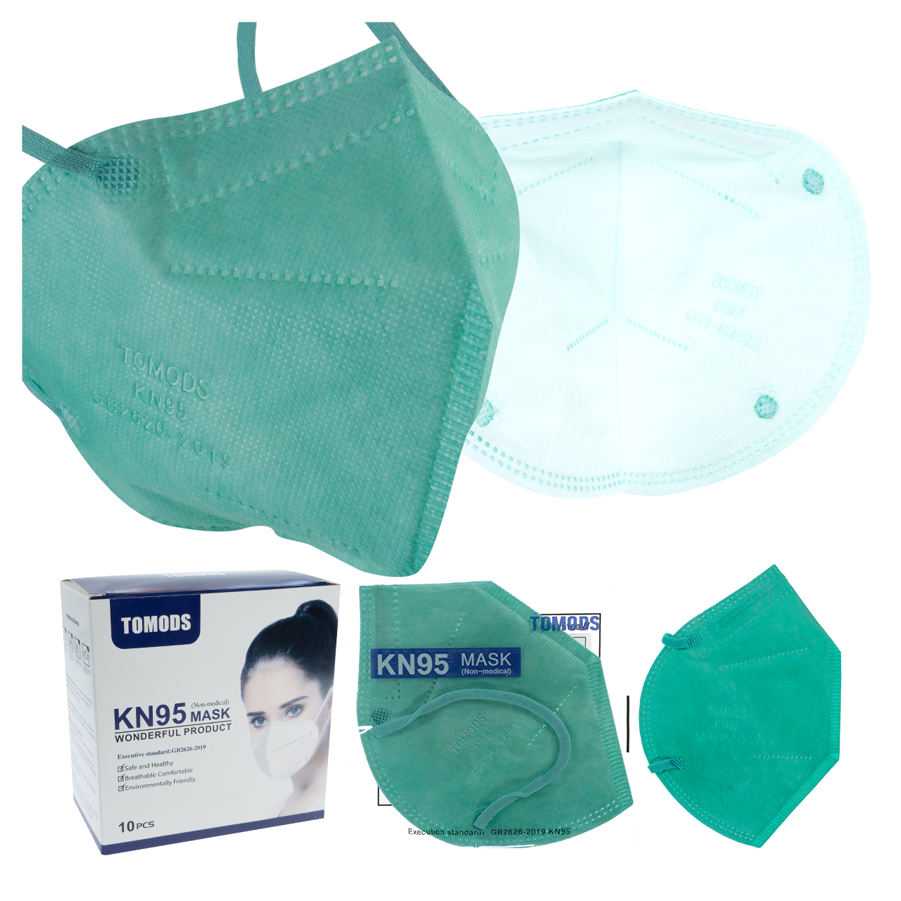 Kn95 Mascarillas Cubrebocas Lavables 13 Pzs Colores Tomods Verde Agua.