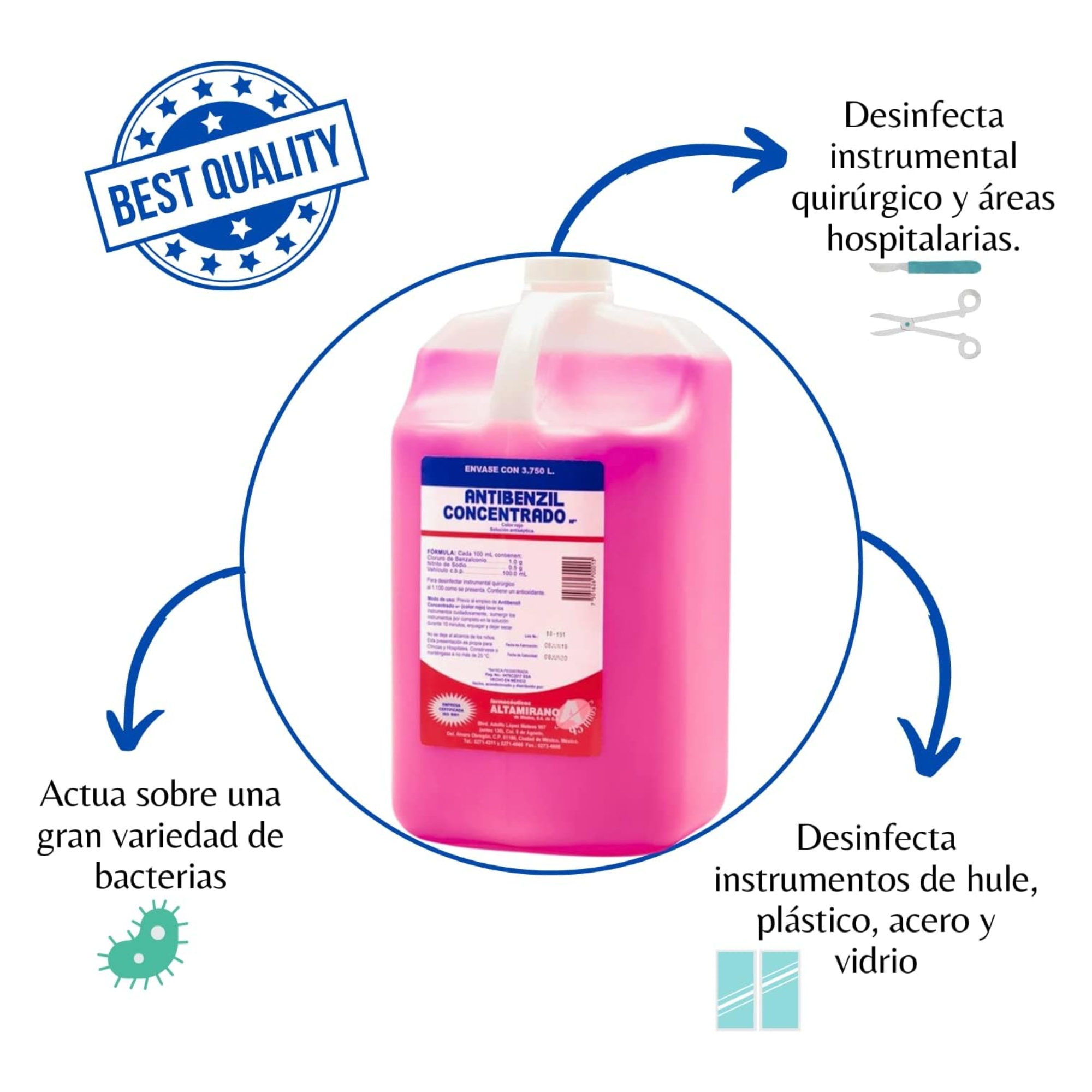 Desinfectante Antibenzil Rojo con cloruro De Benzalconio 3.7 Lt..