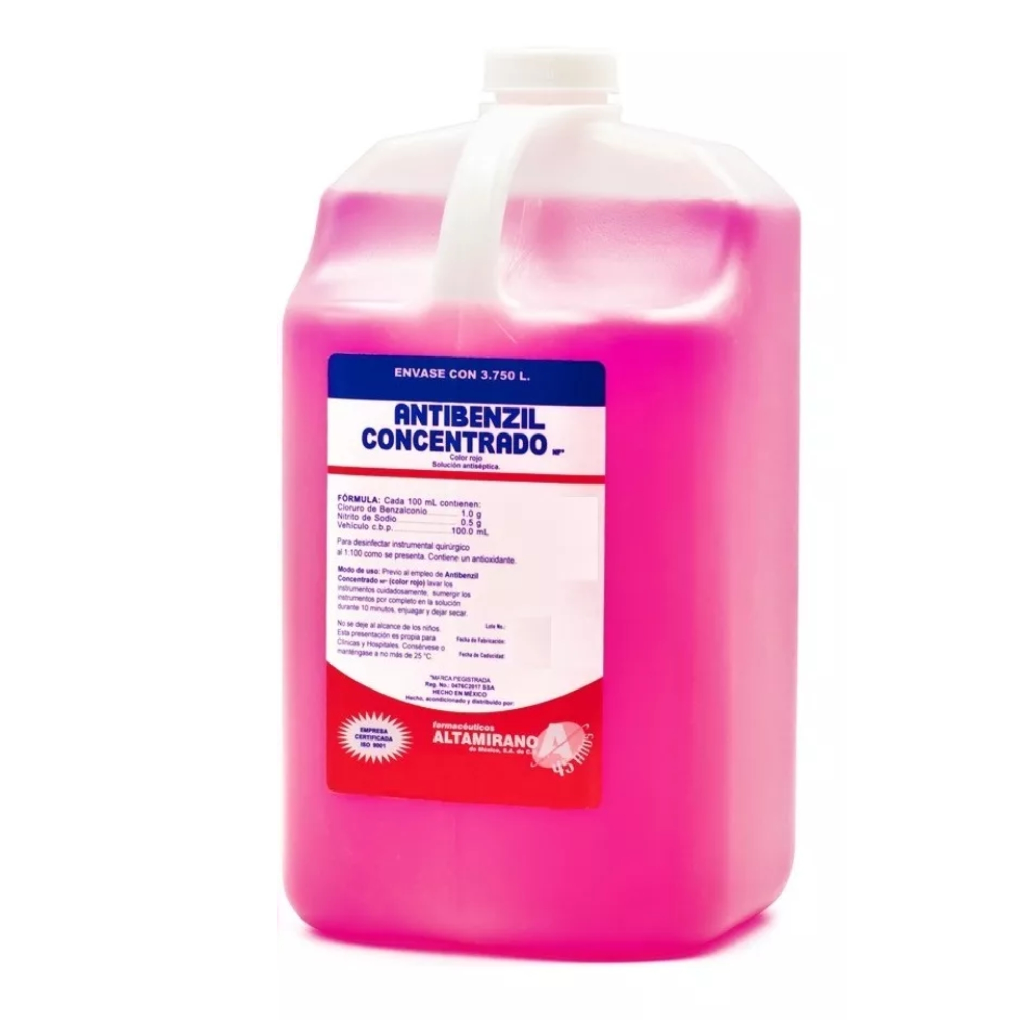 Desinfectante Antibenzil Rojo con cloruro De Benzalconio 3.7 Lt..