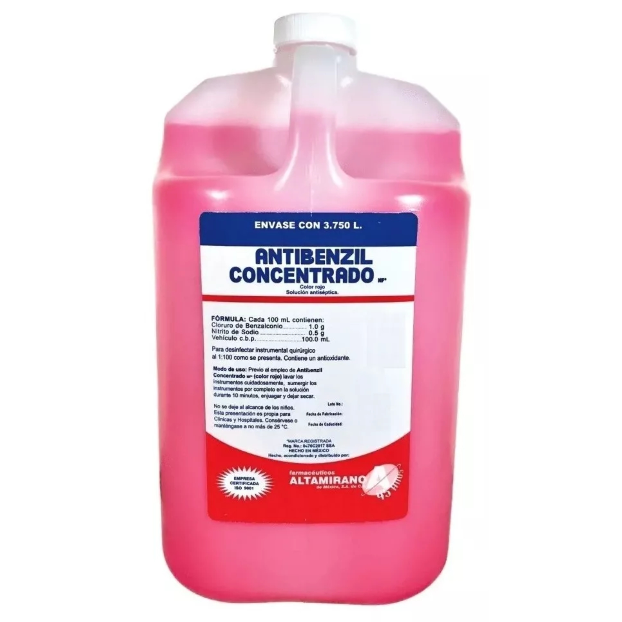 Desinfectante Antibenzil Rojo con cloruro De Benzalconio 3.7 Lt..