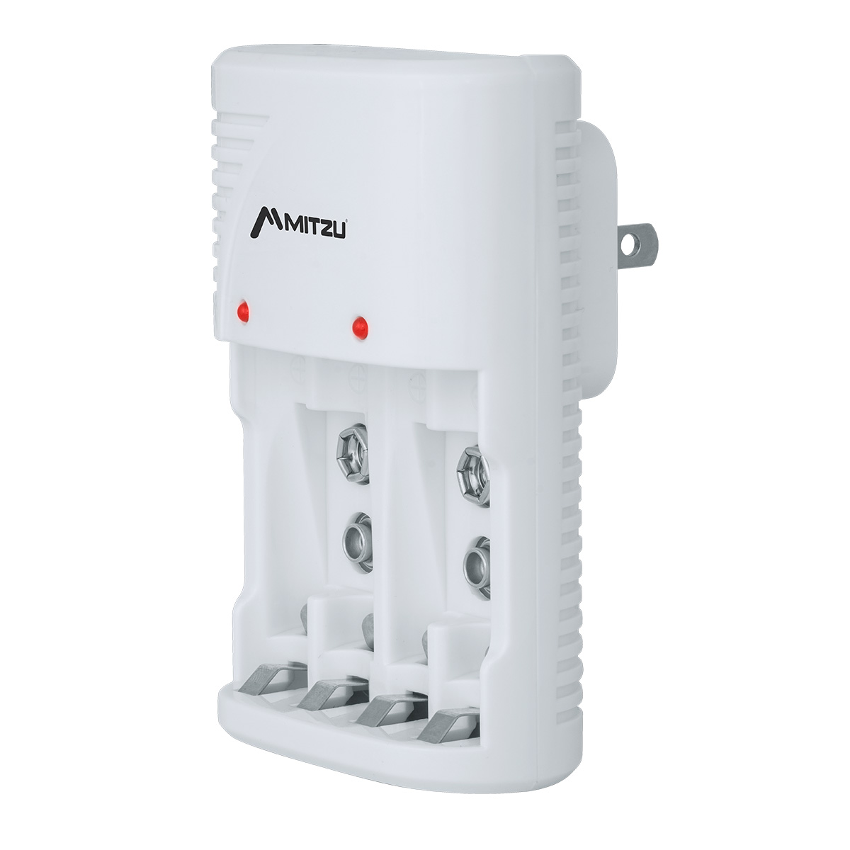 Cargador de pilas AA, AAA y 9V de clavija, incluye 4 pilas Mitzu MC-700.
