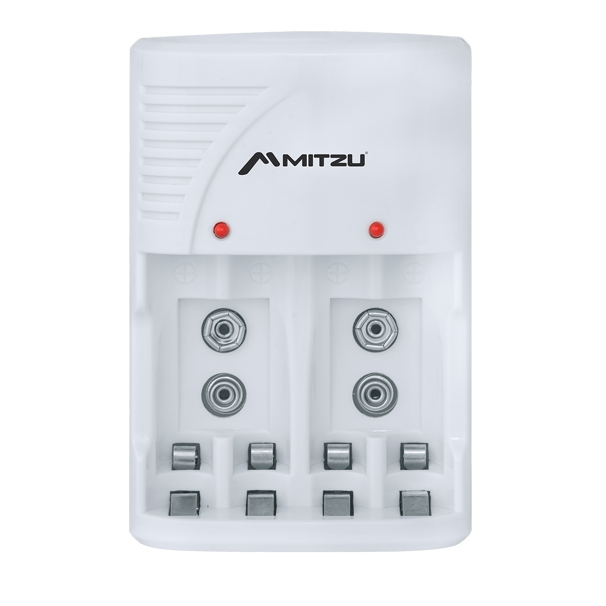 Cargador de pilas AA, AAA y 9V de clavija, incluye 4 pilas Mitzu MC-700.