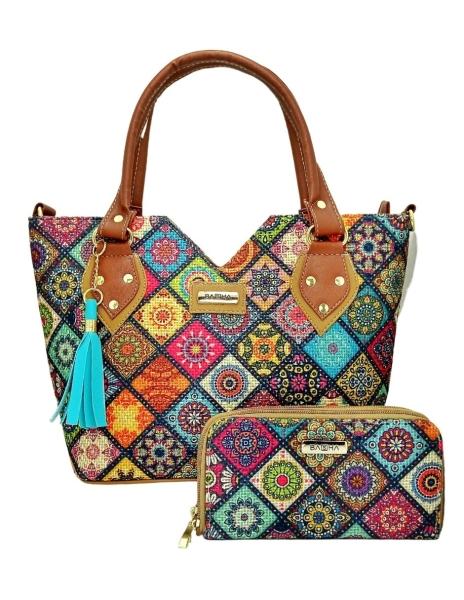 Juego de Bolsa y Cartera artesanales Sandy Bambú de yute